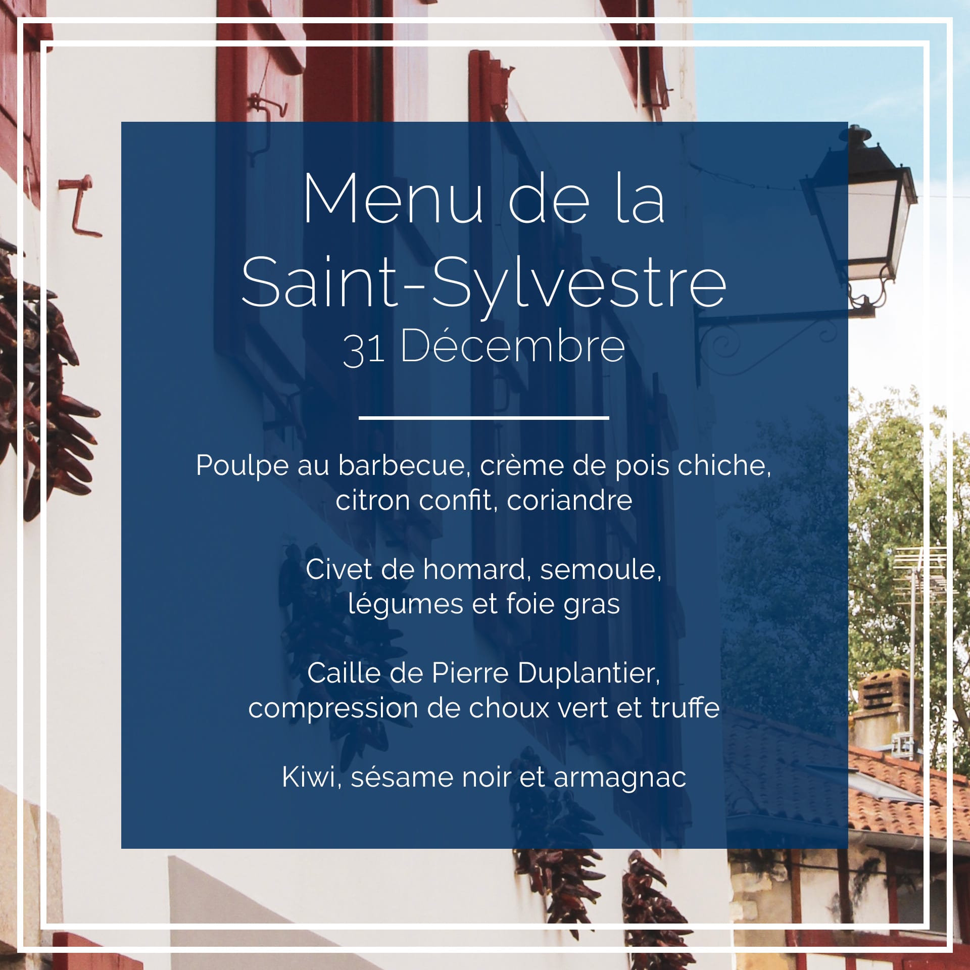 Menu de la Saint-Sylvestre - Mise en page créée par l'Agence Iltze pour le restaurant Choko Ona à Espelette