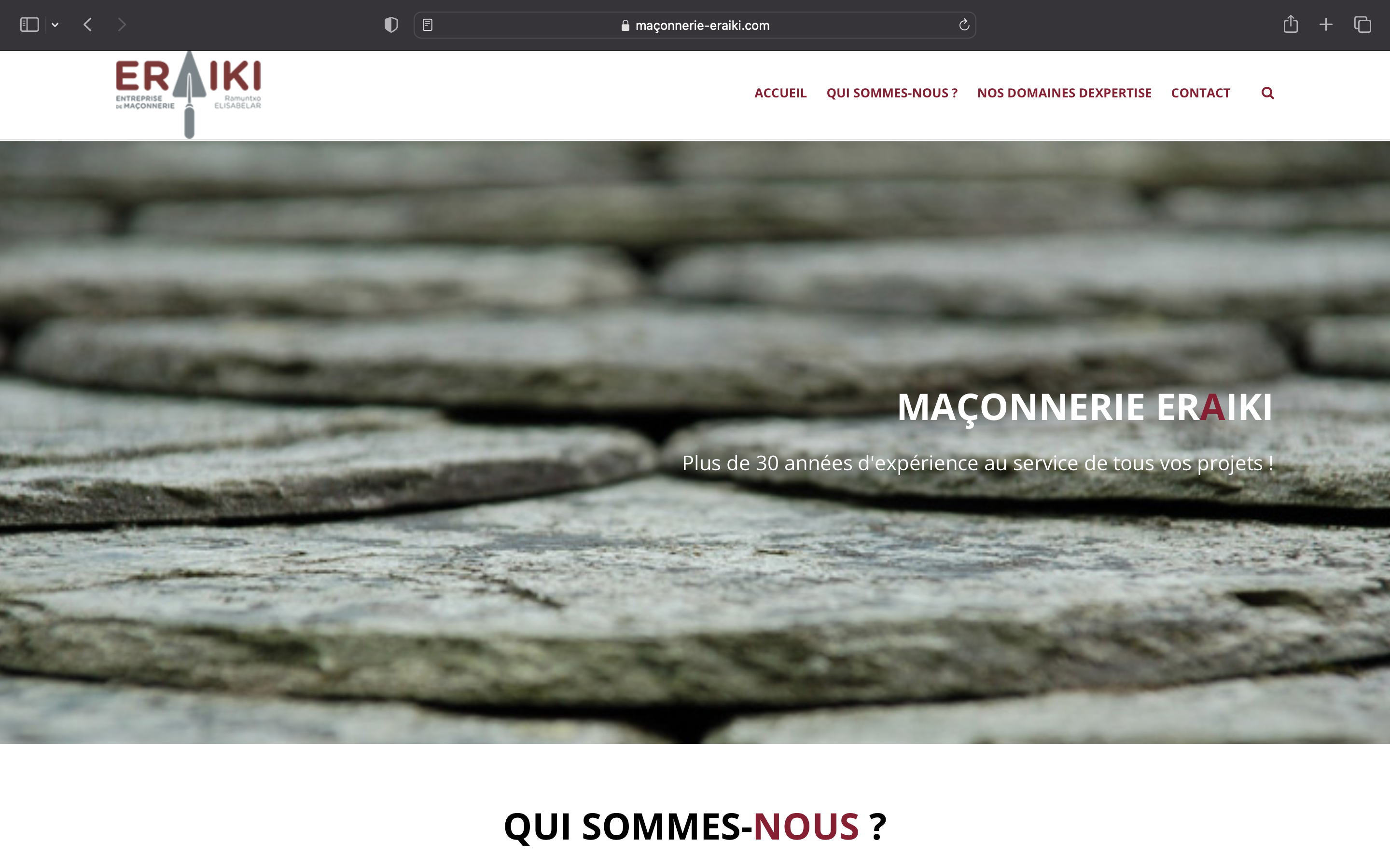 Site web de l'entreprise de maçonnerie Eraiki au Pays basque