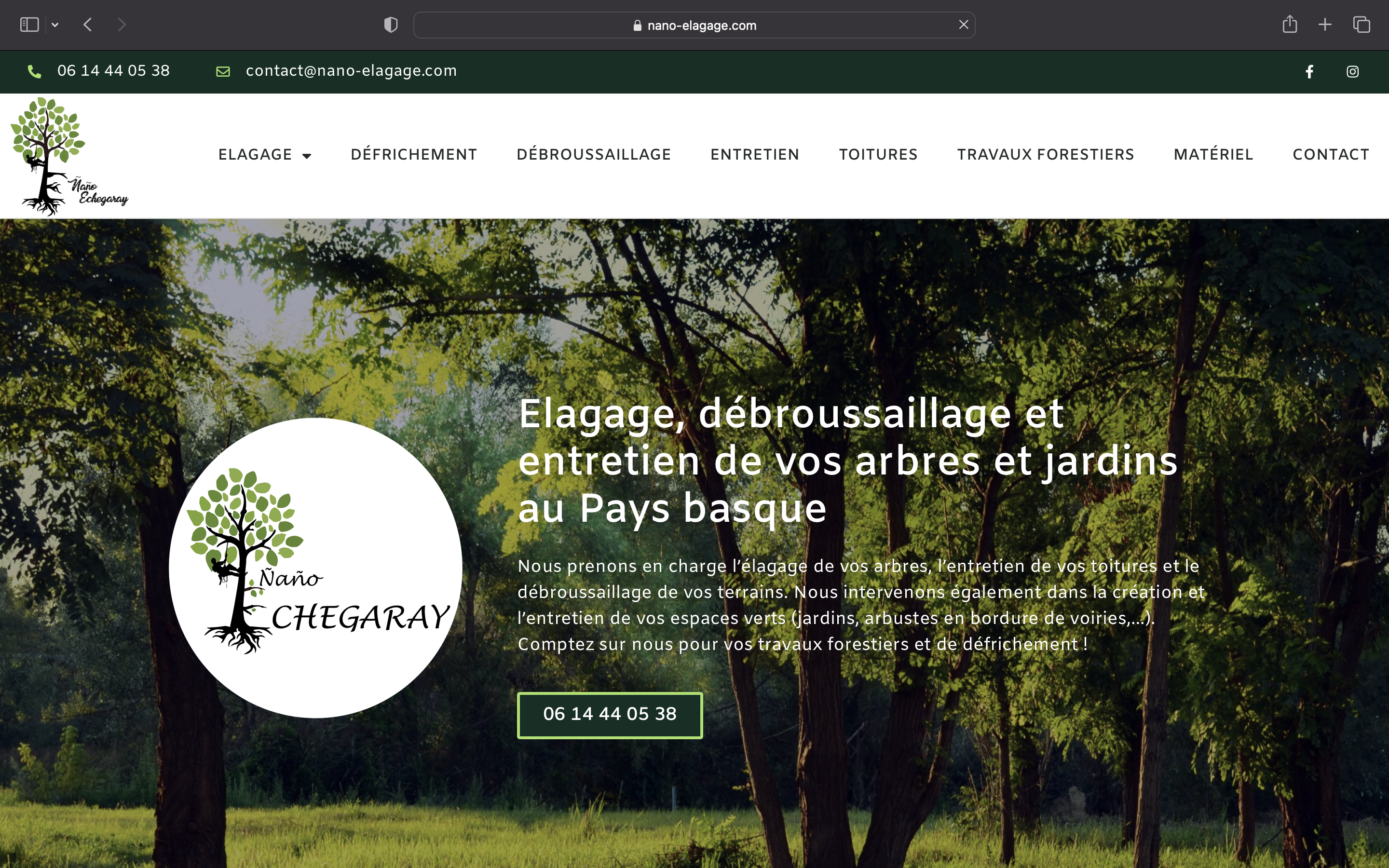 Site web de l'élagueur Nano Elagage au pays basque